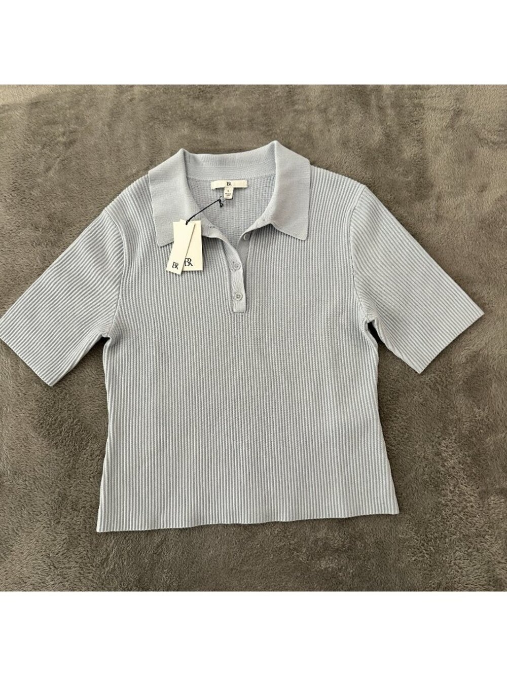 NWT Banana Republic Sculpted Ribbed Knit Polo Shirt Light Blue LARGE Preppy
